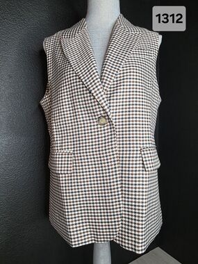 NWOT Mina Self Y2K Blazer Vest in Brown and Cream sz Large